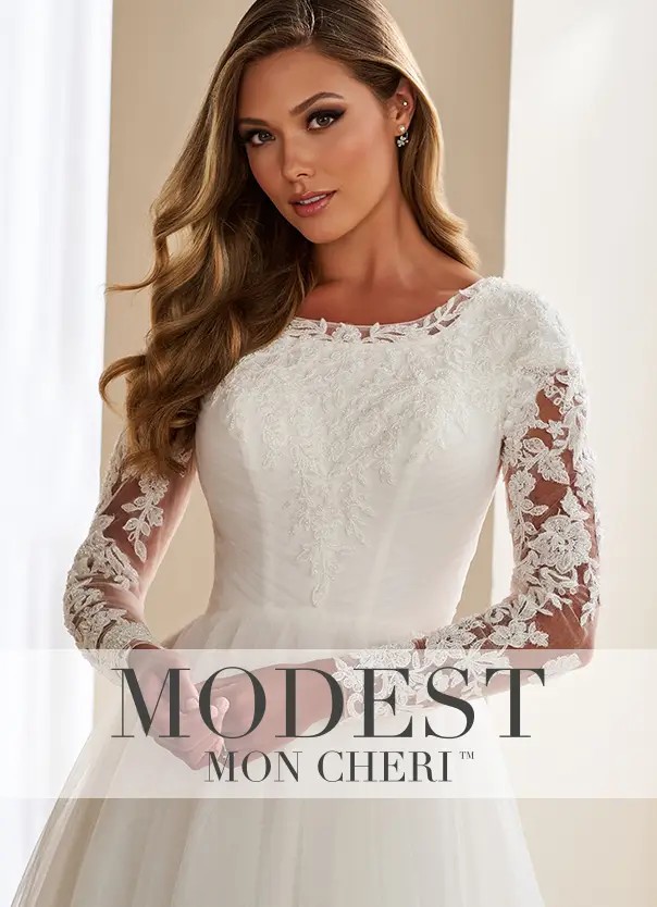 Woman wearing long sleeve wedding dress