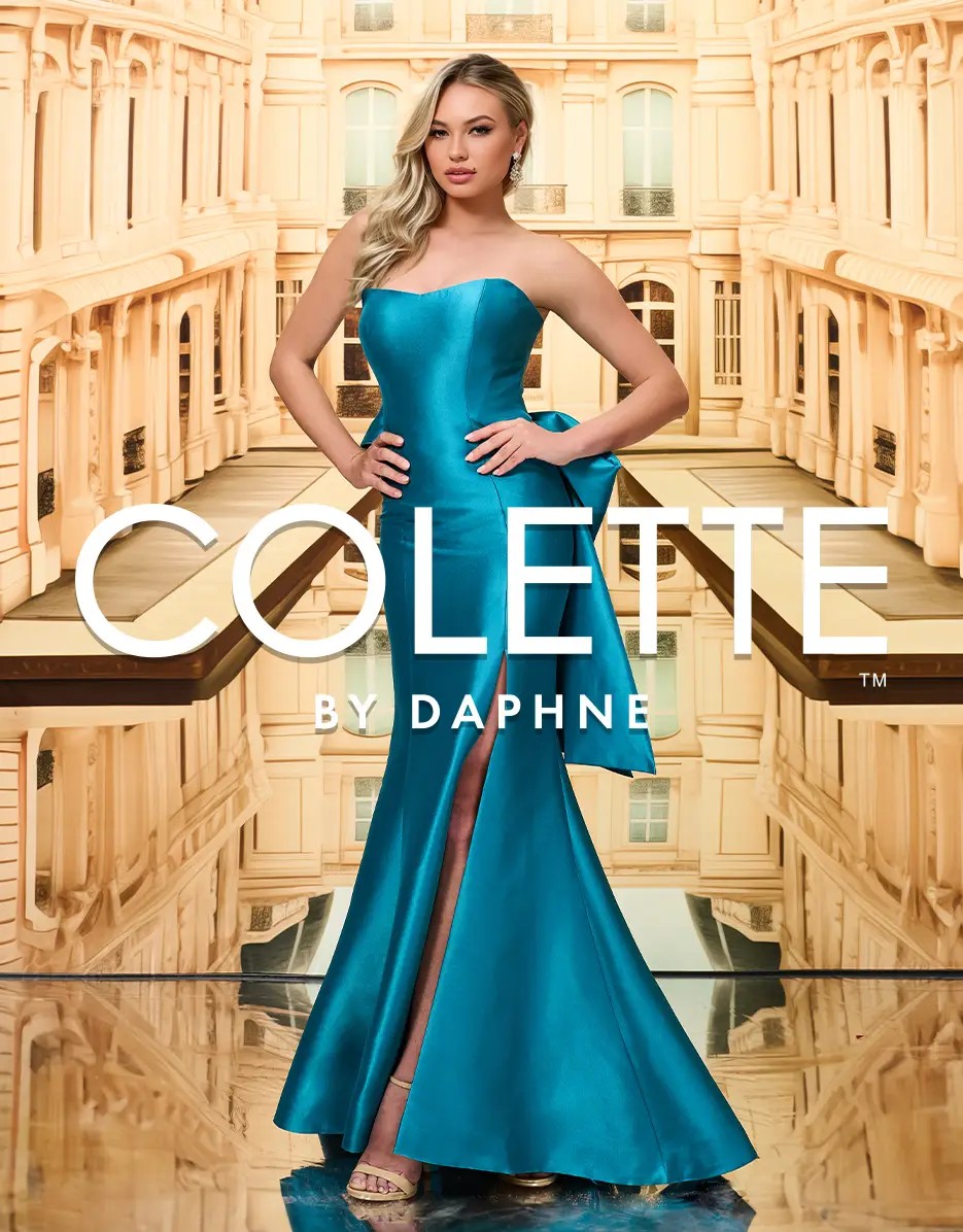 Model wearing prom dress
