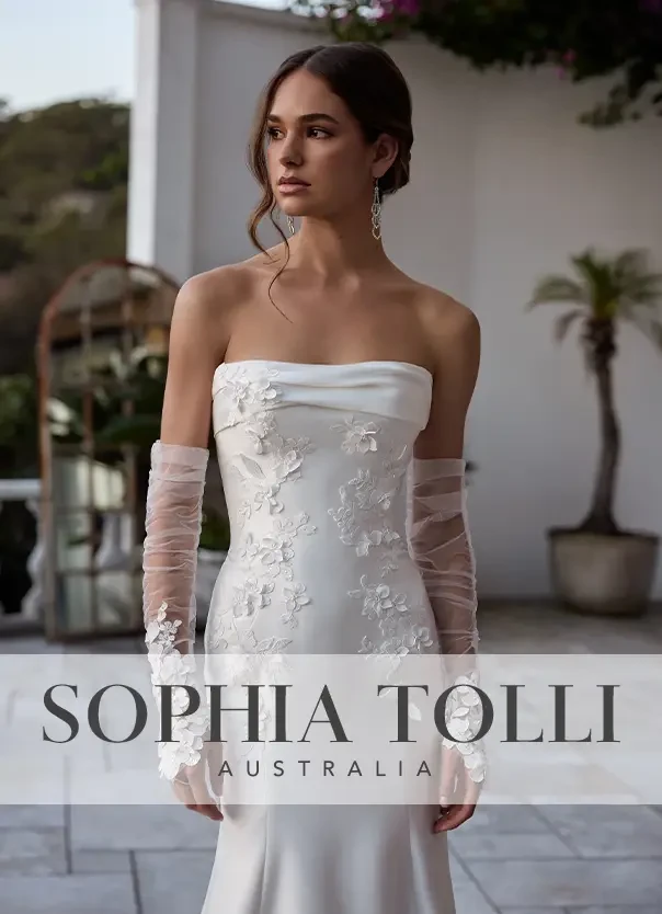 Bride wearing Sophia Tolli Spring 2026 wedding dress
