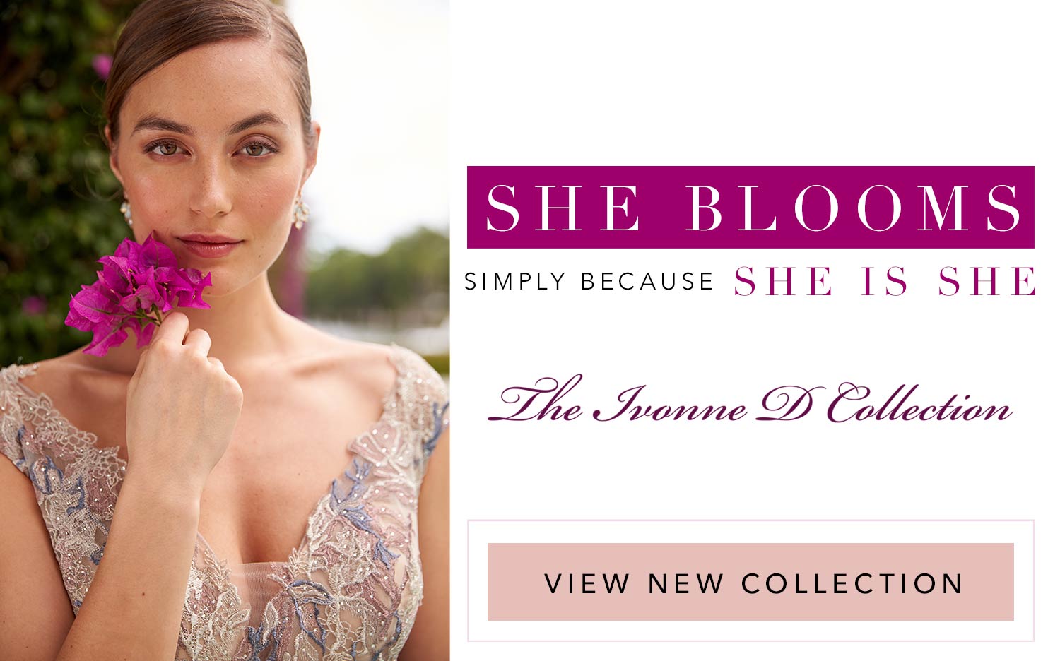 Woman holding pink flower wearing mother of the bride dress