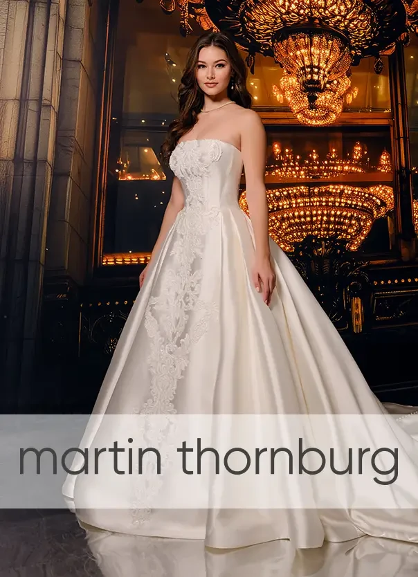 Woman wearing martin thornburg fall 2026 collection wedding dress