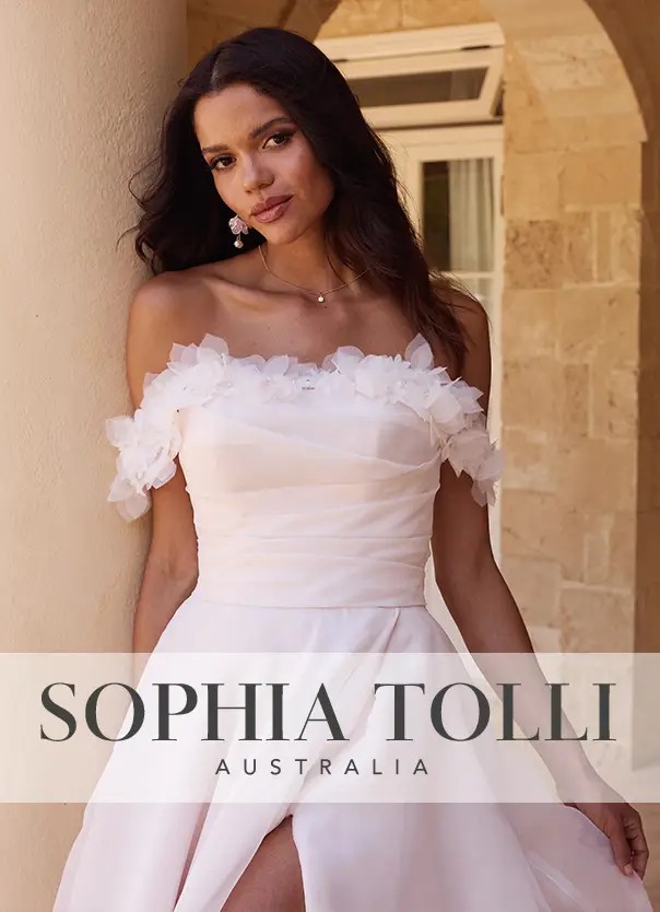 Bride wearing Sophia Tolli wedding dress