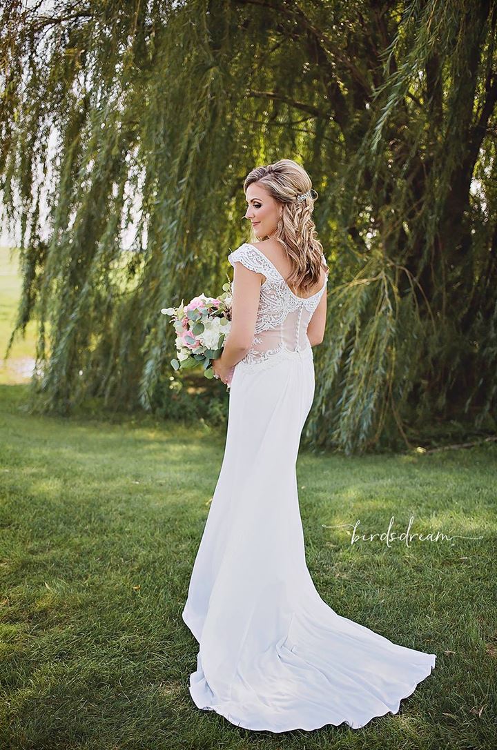 Bride Is Stunning In Enchanting By Mon Cheri Jersey Gown With Hand-Beaded &amp; Embroidered Illusion Bodice