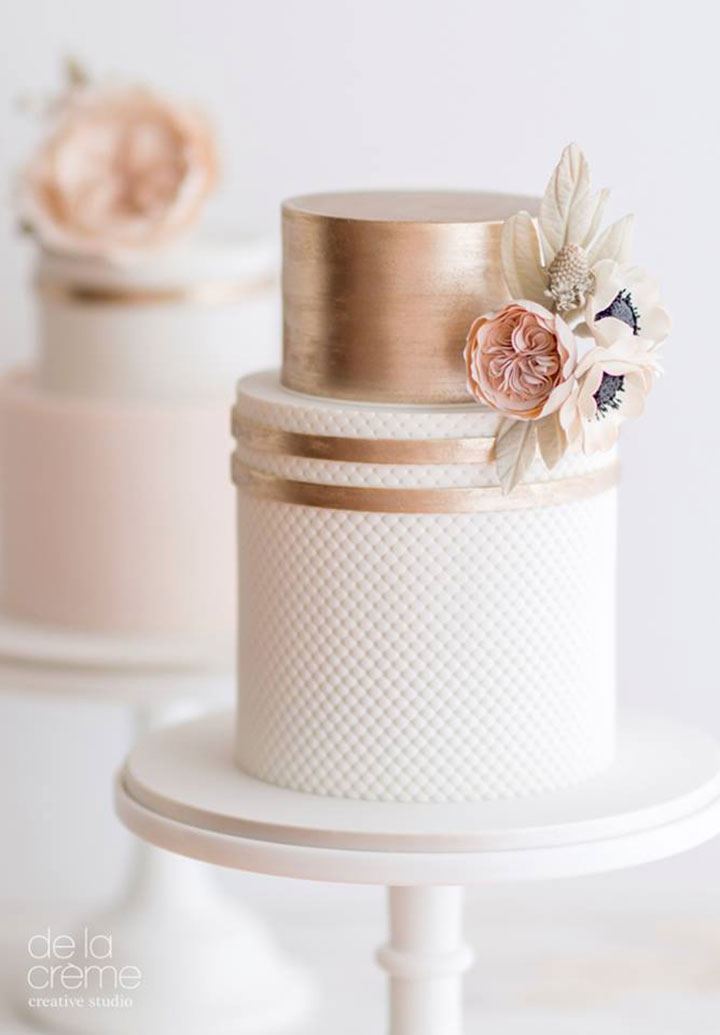 Blush &amp; Rose Gold Wedding Cake Trio