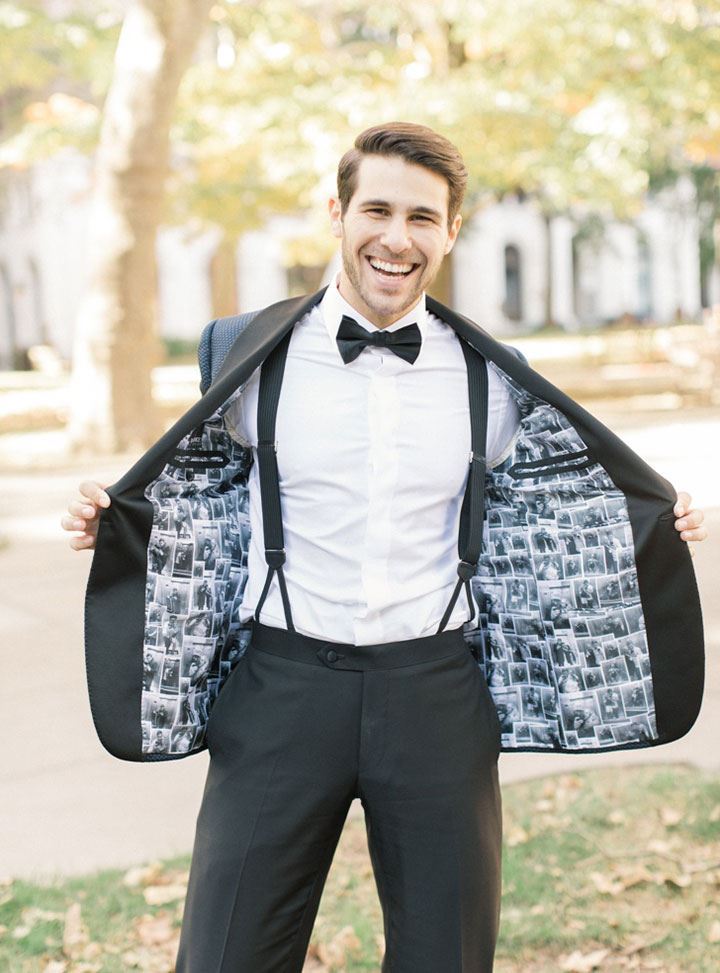 Custom Tux Lined With Selfies Is A Unique Way To Personalize The Groom’s Attire