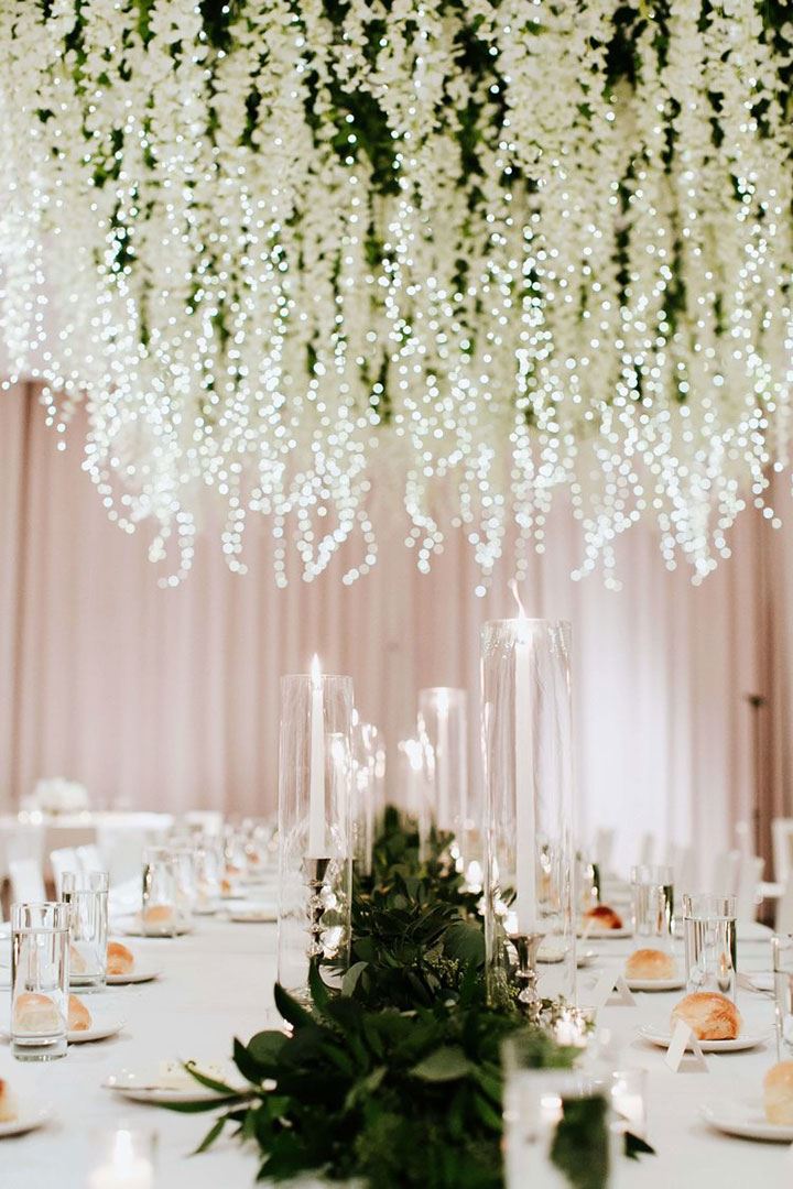 Most Magical Hanging Floral Installation With Fairy Lights
