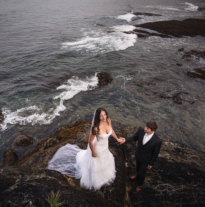 Magical Backcountry Wedding Wearing Sophia Tolli