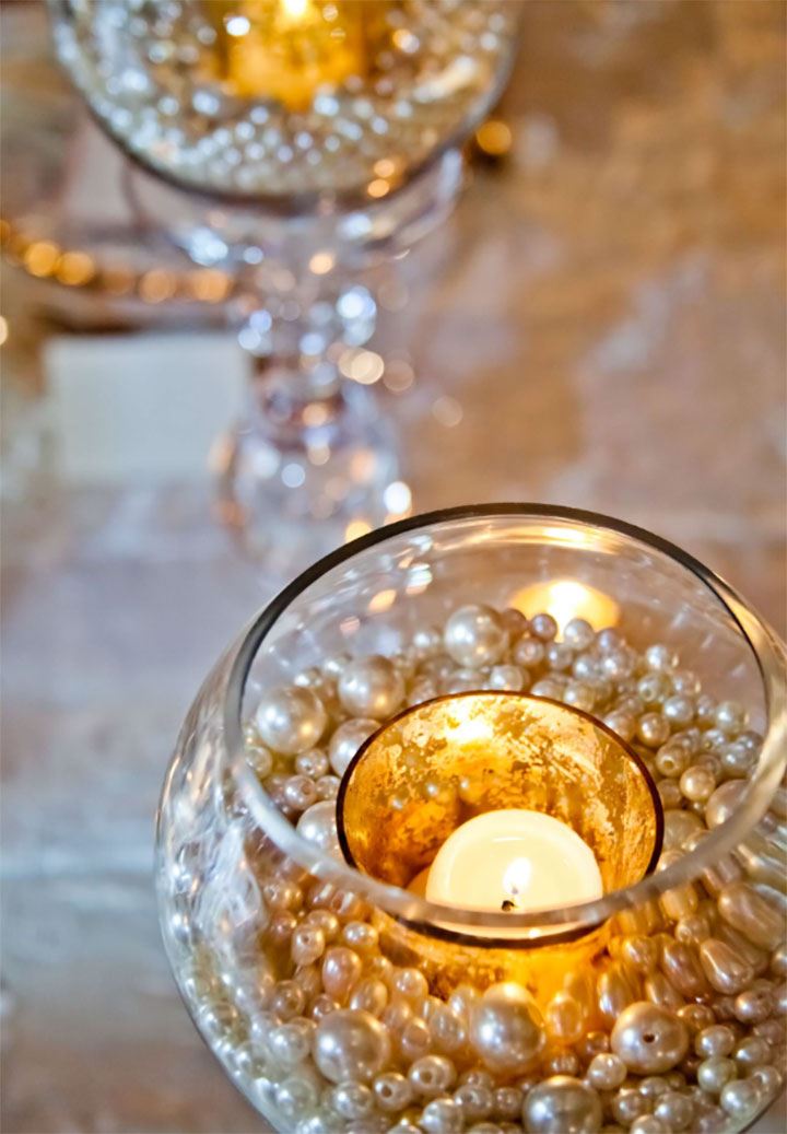 Elegant DIY Pearl And Candle Centerpieces