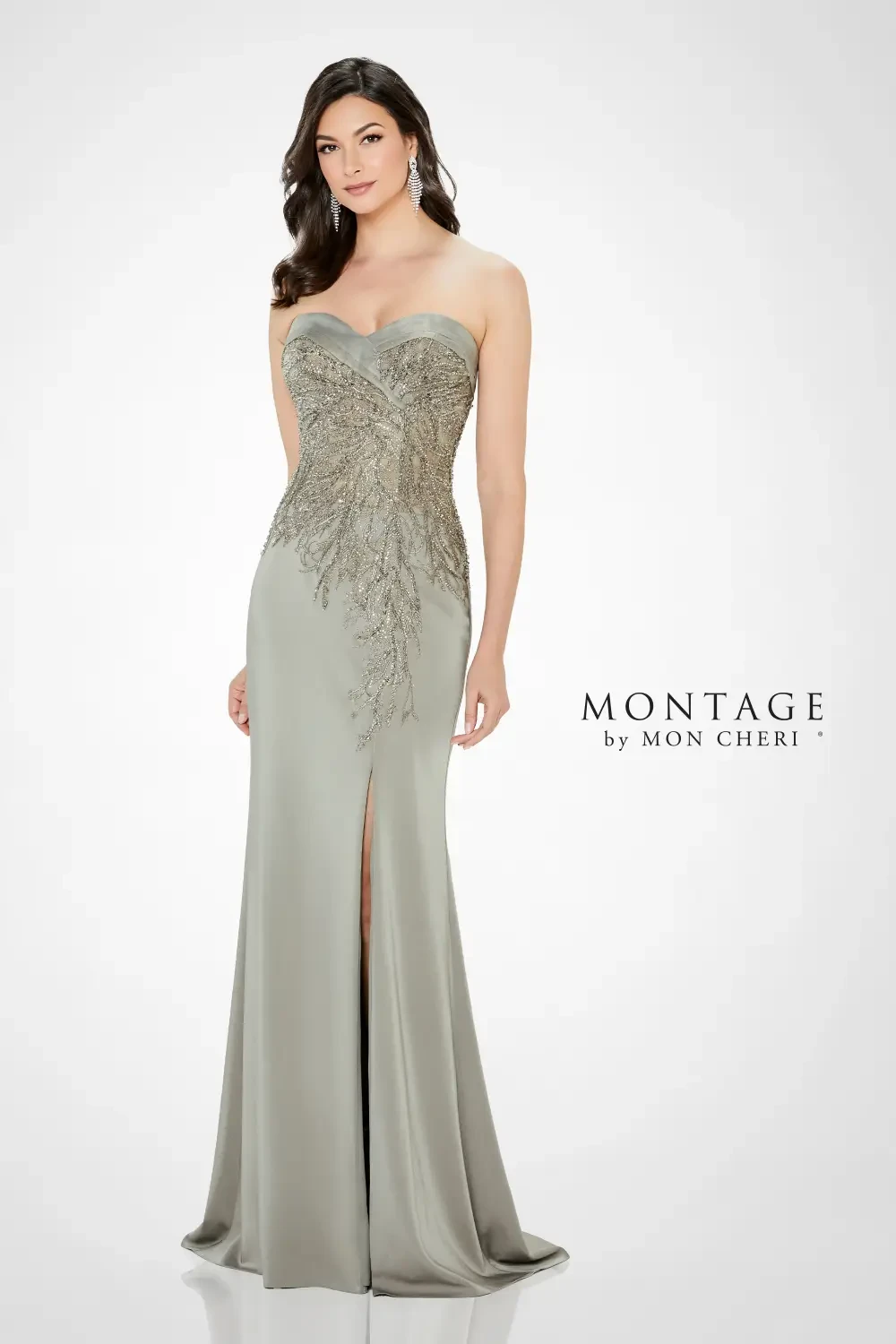 green emerald velvet dress Montage by Mon Cheri M524 - Novelty Organza Formal Gown 12 / Navy main image 0